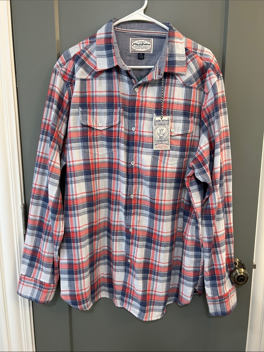 Flag & Anthem Men's Red and Blue Plaid Button-Down Shirt
